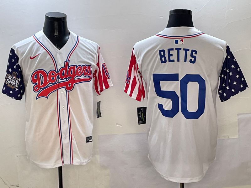 Men Los Angeles Dodgers 50 Betts White a generation of national flags Joint name 2025 Nike MLB Jersey style 7